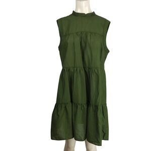 ModCloth Olive Green Tiered Ruffle Mock Neck Sleeveless Dress Women's Medium